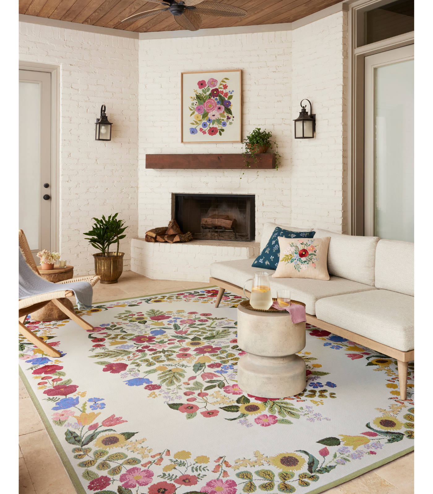 Alfombra Perennial 01 Blossom Cream Rifle Paper Co. × Loloi (161X234) (Interior/Exterior)