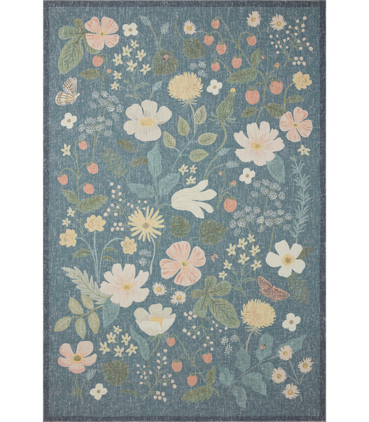 Alfombra Cotswolds 01 Strawberry Fields Teal Rifle Paper Co. × Loloi (153x229)