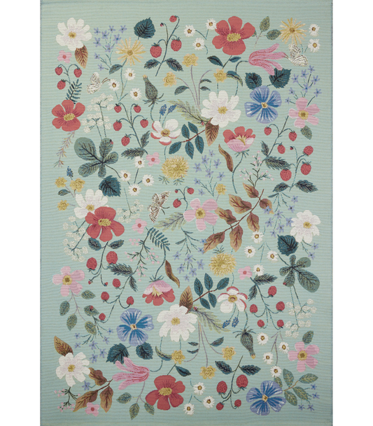 Alfombra Perennial 02 Strawberry Fields Mint Rifle Paper Co. × Loloi (161X238) (Interior/Exterior)